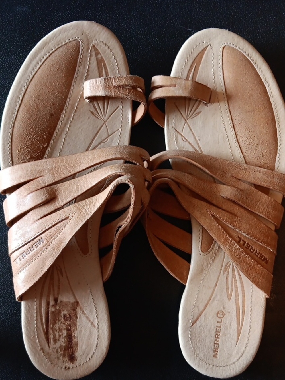 Merrell Women's Tan Leather Strappy Slide Sandals